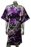 Women's Kimono Silk Satin Bath Wrap Robe - Peacock &amp; Blossom Design, Short