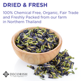 Decorish PREMIUM 100% Pure Blue Dried Butterfly Pea Flower Tea Organic Thai Herbal Non-Caffeine 100g (3.5 oz)