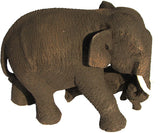 Hand Carved Teak wooden Thai Elephants Figure : Mom &amp; Baby