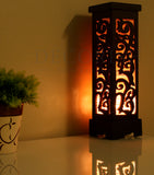 Oriental Bamboo Carved Wood Art Electric Lantern Lights Table Lamp