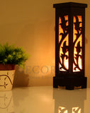 Champaka Bamboo Carved Wood Art Electric Lantern Lights Table Lamp