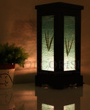Oriental 12-inch Large Green Bamboo Wood Art Electric Lantern Lights Table Lamp