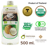 Tropicana Pure Virgin Thai Coconut Oil ORGANIC for Hair Skin Face Unrefined 500 ml.
