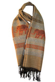 Decorish Women's Thai Elephants Pashmina Scarf -Earth Tone Beige &amp; Orange 54 x 66 inch