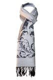 Decorish Women's Elegant Floral Pashmina Scarf -Gray &amp; Black, Gift Idea